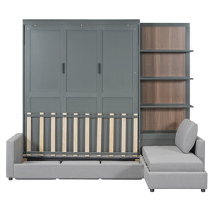 HomeRoots Gray Wood Queen Murphy Bed - Space-Saving Elegance for Modern Living, Stylish Design & Comfort! 601672