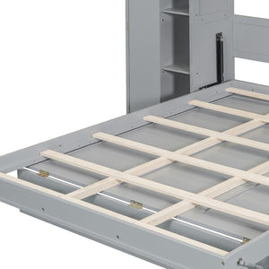 HomeRoots Gray Wood Full Murphy Bed with Integrated LED Lighting & USB Charging for Space-Saving Comfort 601674