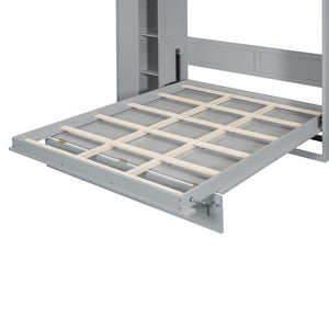HomeRoots Gray Wood Full Murphy Bed with Integrated LED Lighting & USB Charging for Space-Saving Comfort 601674