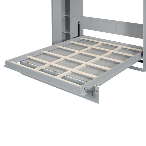 HomeRoots Gray Wood Full Murphy Bed with Integrated LED Lighting & USB Charging for Space-Saving Comfort 601674