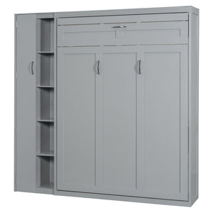 HomeRoots Gray Wood Full Murphy Bed with Integrated LED Lighting & USB Charging for Space-Saving Comfort 601674