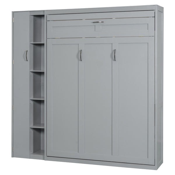 HomeRoots Gray Wood Full Murphy Bed with Integrated LED Lighting & USB Charging for Space-Saving Comfort 601674
