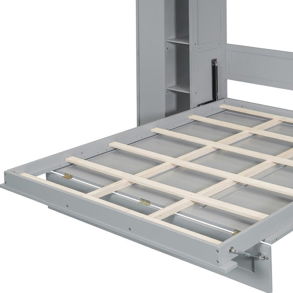 HomeRoots Gray Wood Full Murphy Bed with Integrated LED Lighting & USB Charging for Space-Saving Comfort 601674