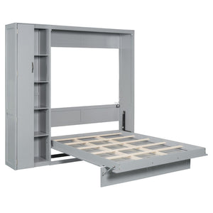 HomeRoots Gray Wood Full Murphy Bed with Integrated LED Lighting & USB Charging for Space-Saving Comfort 601674