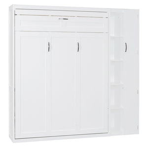HomeRoots White Wood Full Murphy Bed with Integrated LED Lights, USB Charging & Space-Saving Design for Small Rooms 601675