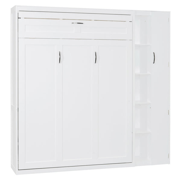 HomeRoots White Wood Full Murphy Bed with Integrated LED Lights, USB Charging & Space-Saving Design for Small Rooms 601675