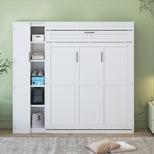 HomeRoots White Wood Full Murphy Bed with Integrated LED Lights, USB Charging & Space-Saving Design for Small Rooms 601675