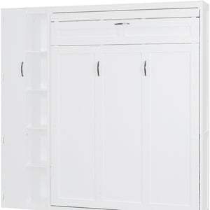 HomeRoots White Wood Full Murphy Bed with Integrated LED Lights, USB Charging & Space-Saving Design for Small Rooms 601675