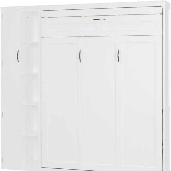HomeRoots White Wood Full Murphy Bed with Integrated LED Lights, USB Charging & Space-Saving Design for Small Rooms 601675