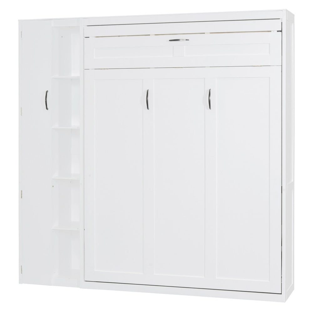 HomeRoots White Wood Full Murphy Bed with Integrated LED Lights, USB Charging & Space-Saving Design for Small Rooms 601675