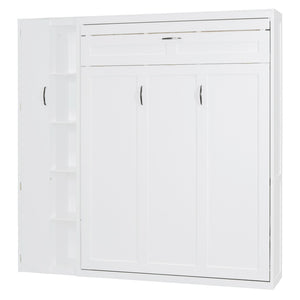 HomeRoots White Wood Full Murphy Bed with Integrated LED Lights, USB Charging & Space-Saving Design for Small Rooms 601675