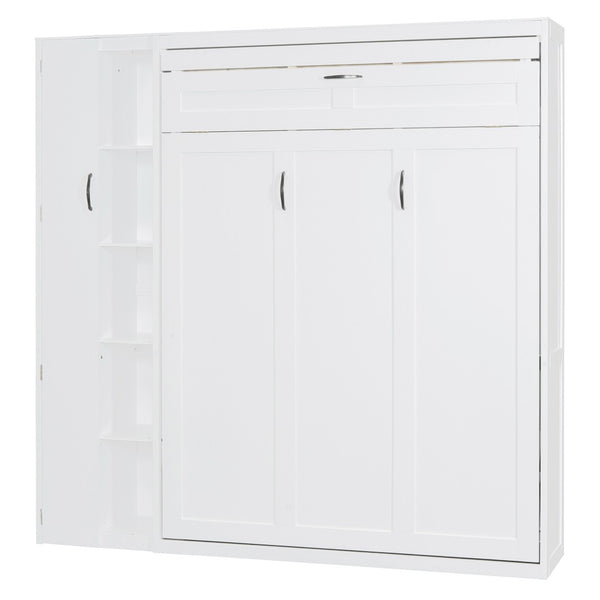HomeRoots White Wood Full Murphy Bed with Integrated LED Lights, USB Charging & Space-Saving Design for Small Rooms 601675