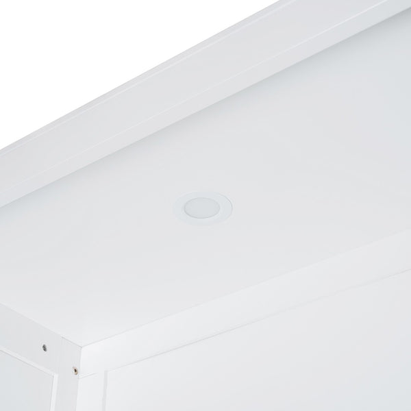 HomeRoots White Wood Full Murphy Bed with Integrated LED Lights, USB Charging & Space-Saving Design for Small Rooms 601675