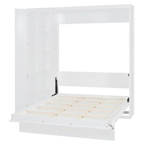 HomeRoots White Wood Full Murphy Bed with Integrated LED Lights, USB Charging & Space-Saving Design for Small Rooms 601675