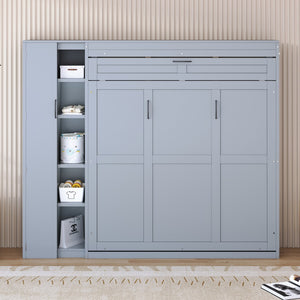 HomeRoots Gray Wood Queen Murphy Bed with Space-Saving Design, LED Lighting & USB Charging for Modern Living 601676