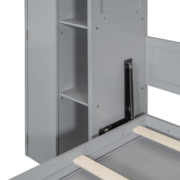 HomeRoots Gray Wood Queen Murphy Bed with Space-Saving Design, LED Lighting & USB Charging for Modern Living 601676