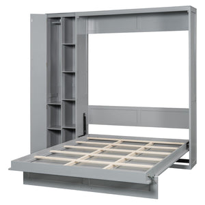 HomeRoots Gray Wood Queen Murphy Bed with Space-Saving Design, LED Lighting & USB Charging for Modern Living 601676