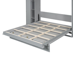 HomeRoots Gray Wood Queen Murphy Bed with Space-Saving Design, LED Lighting & USB Charging for Modern Living 601676