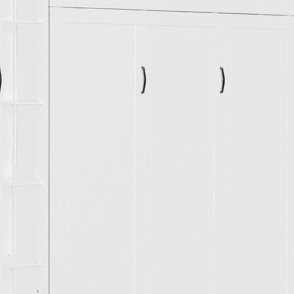 HomeRoots White Wood Queen Murphy Bed with Integrated LED Lights & USB Charging for Modern Living Spaces 601677