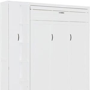 HomeRoots White Wood Queen Murphy Bed with Integrated LED Lights & USB Charging for Modern Living Spaces 601677