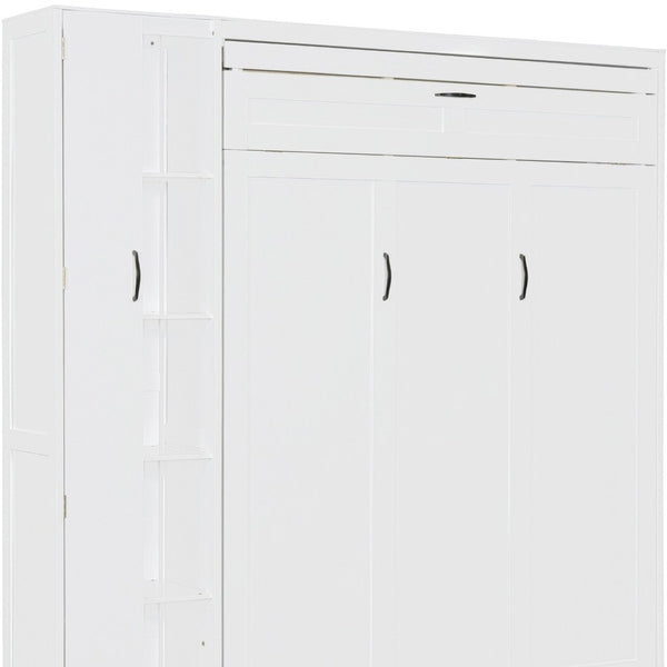 HomeRoots White Wood Queen Murphy Bed with Integrated LED Lights & USB Charging for Modern Living Spaces 601677