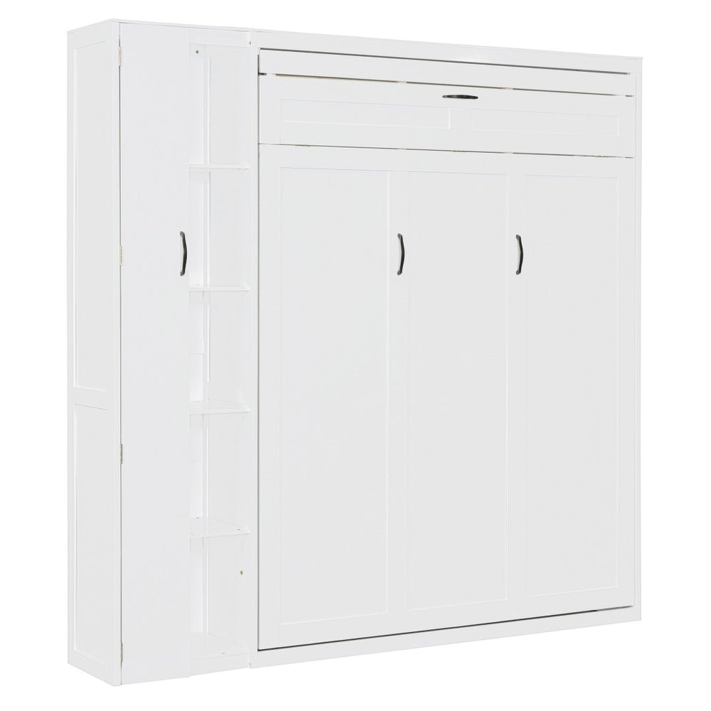 HomeRoots White Wood Queen Murphy Bed with Integrated LED Lights & USB Charging for Modern Living Spaces 601677