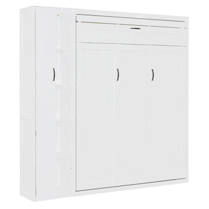 HomeRoots White Wood Queen Murphy Bed with Integrated LED Lights & USB Charging for Modern Living Spaces 601677