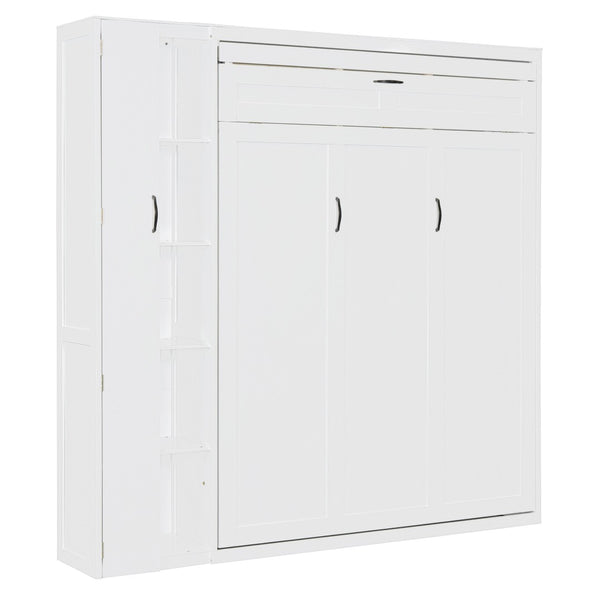 HomeRoots White Wood Queen Murphy Bed with Integrated LED Lights & USB Charging for Modern Living Spaces 601677