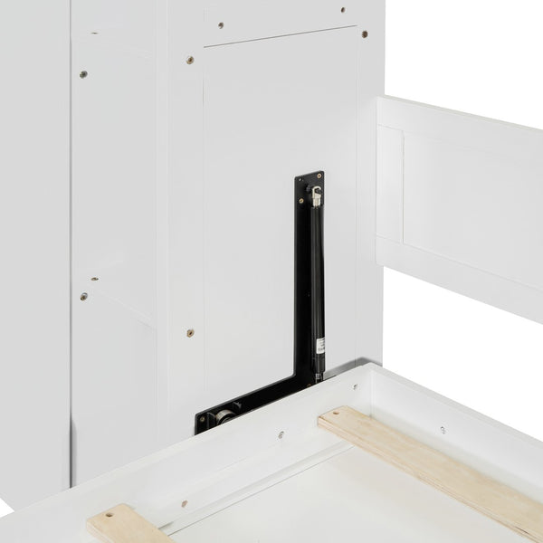HomeRoots White Wood Queen Murphy Bed with Integrated LED Lights & USB Charging for Modern Living Spaces 601677