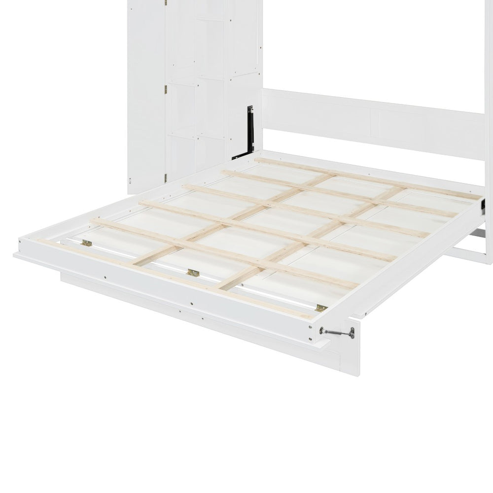 HomeRoots White Wood Queen Murphy Bed with Integrated LED Lights & USB Charging for Modern Living Spaces 601677