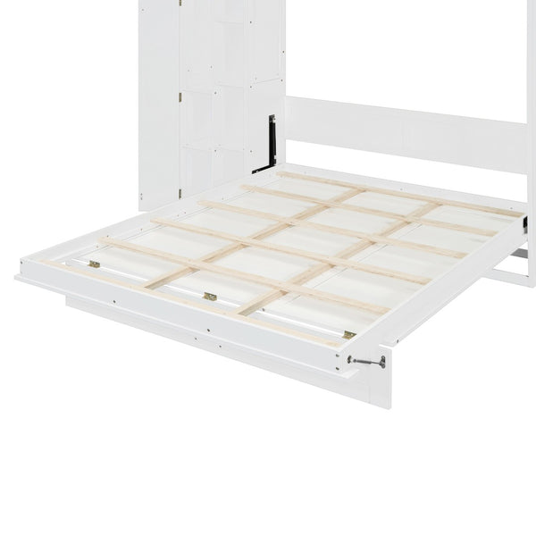 HomeRoots White Wood Queen Murphy Bed with Integrated LED Lights & USB Charging for Modern Living Spaces 601677