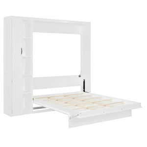 HomeRoots White Wood Queen Murphy Bed with Integrated LED Lights & USB Charging for Modern Living Spaces 601677
