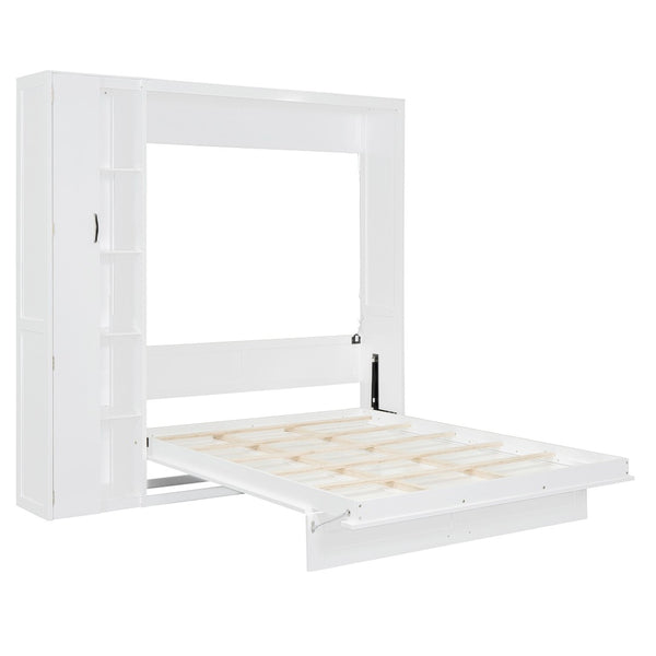 HomeRoots White Wood Queen Murphy Bed with Integrated LED Lights & USB Charging for Modern Living Spaces 601677