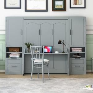 HomeRoots Gray Wood Queen Murphy Bed - Stylish Space-Saving Solution with Supportive Slats & Durable Design 601678