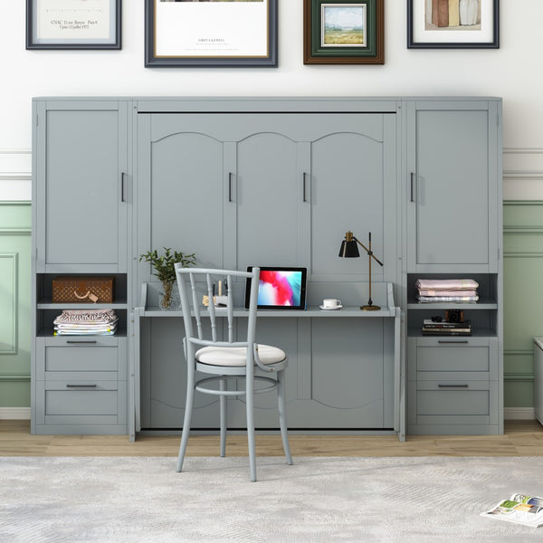 HomeRoots Gray Wood Queen Murphy Bed - Stylish Space-Saving Solution with Supportive Slats & Durable Design 601678