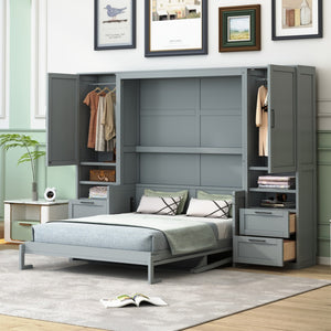 HomeRoots Gray Wood Queen Murphy Bed - Stylish Space-Saving Solution with Supportive Slats & Durable Design 601678
