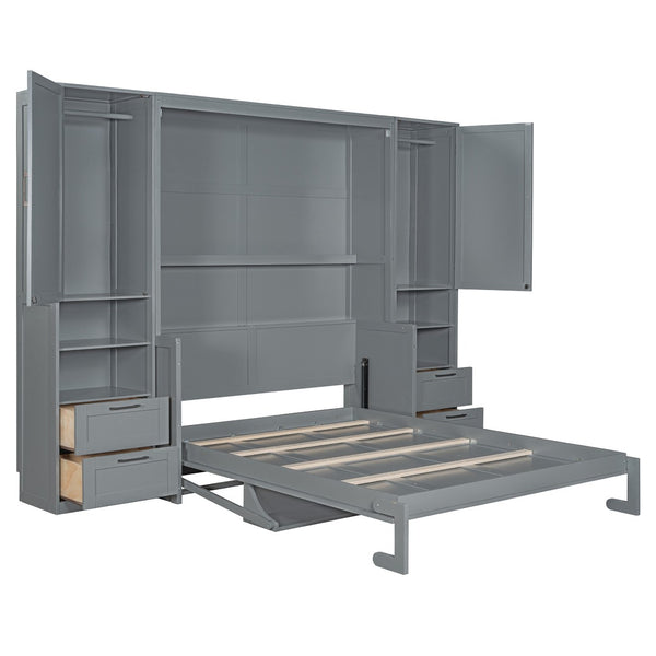 HomeRoots Gray Wood Queen Murphy Bed - Stylish Space-Saving Solution with Supportive Slats & Durable Design 601678