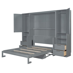 HomeRoots Gray Wood Queen Murphy Bed - Stylish Space-Saving Solution with Supportive Slats & Durable Design 601678