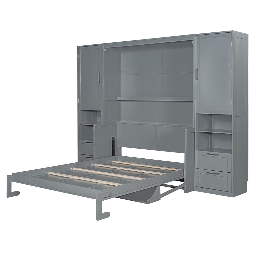 HomeRoots Gray Wood Queen Murphy Bed - Stylish Space-Saving Solution with Supportive Slats & Durable Design 601678