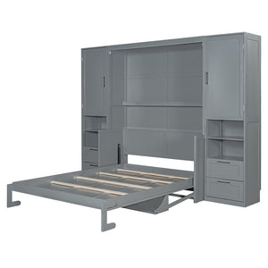 HomeRoots Gray Wood Queen Murphy Bed - Stylish Space-Saving Solution with Supportive Slats & Durable Design 601678