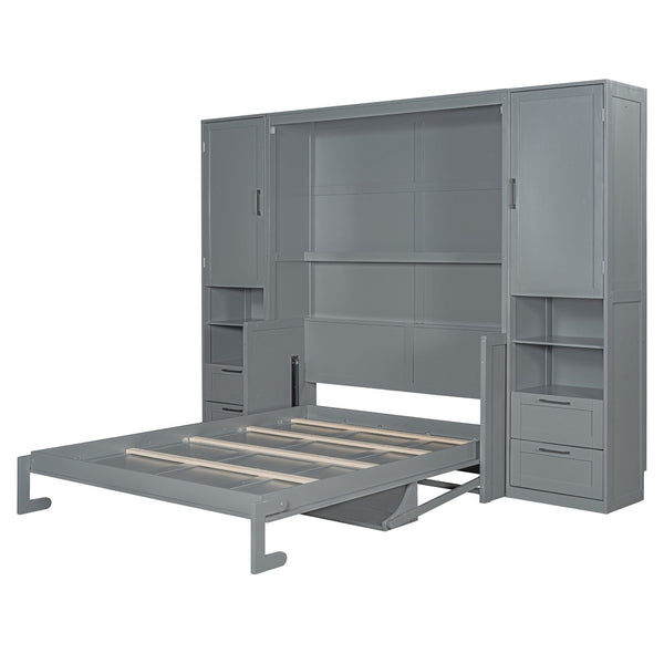 HomeRoots Gray Wood Queen Murphy Bed - Stylish Space-Saving Solution with Supportive Slats & Durable Design 601678
