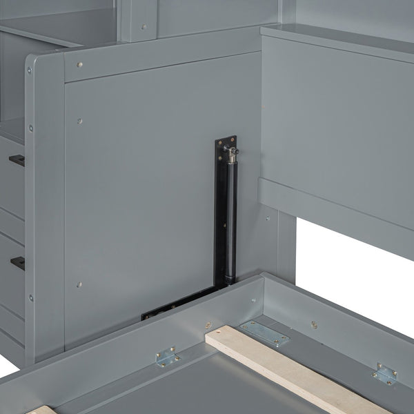HomeRoots Gray Wood Queen Murphy Bed - Stylish Space-Saving Solution with Supportive Slats & Durable Design 601678