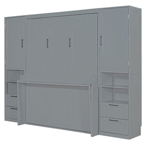 HomeRoots Gray Wood Queen Murphy Bed - Stylish Space-Saving Solution with Supportive Slats & Durable Design 601678