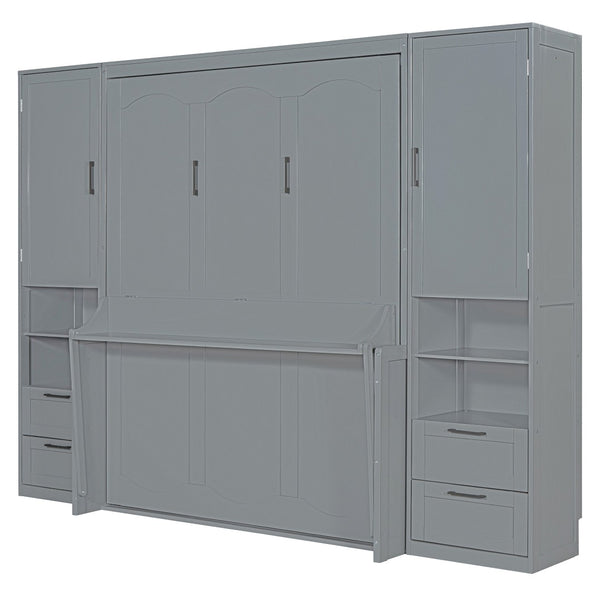 HomeRoots Gray Wood Queen Murphy Bed - Stylish Space-Saving Solution with Supportive Slats & Durable Design 601678