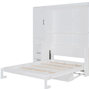 HomeRoots White Wood Queen Murphy Bed – Stylish Space-Saving Design for Small Rooms & Guest Accommodations 601679