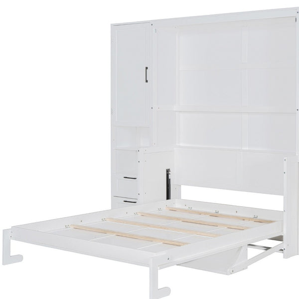 HomeRoots White Wood Queen Murphy Bed – Stylish Space-Saving Design for Small Rooms & Guest Accommodations 601679