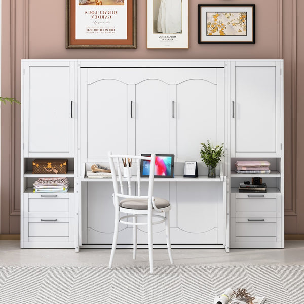 HomeRoots White Wood Queen Murphy Bed – Stylish Space-Saving Design for Small Rooms & Guest Accommodations 601679
