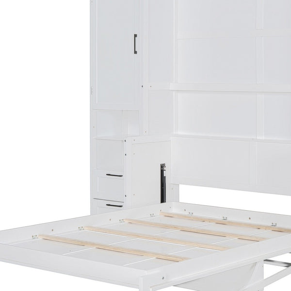 HomeRoots White Wood Queen Murphy Bed – Stylish Space-Saving Design for Small Rooms & Guest Accommodations 601679