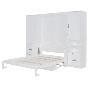 HomeRoots White Wood Queen Murphy Bed – Stylish Space-Saving Design for Small Rooms & Guest Accommodations 601679