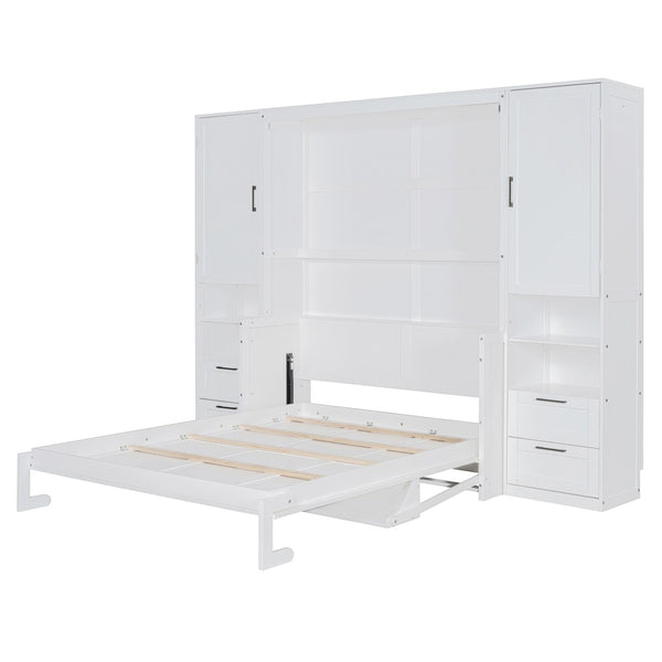 HomeRoots White Wood Queen Murphy Bed – Stylish Space-Saving Design for Small Rooms & Guest Accommodations 601679